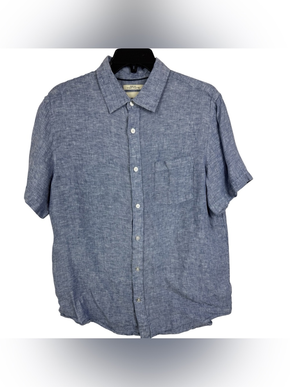 Thom Aaron 100% Flax Linen Button Shirt Mens Large European Grown Pocket Blue L
